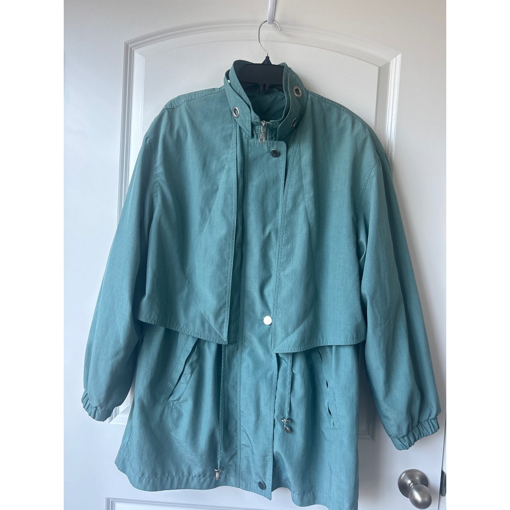 Fleet Street Vintage Teal Anorak Jacket Funnel Neck Drawstring Waist Womens L